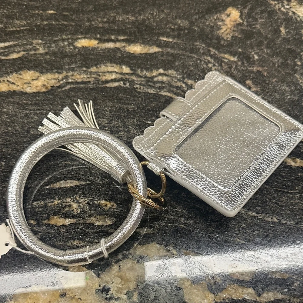 Metallic Silver Keychain and Cardholder Set